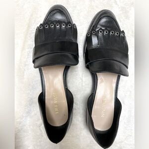 Nine West Gancyo Vtg Y2K Black Leather Grommet Kiltie d’Orsay Loafers, 7M, Work